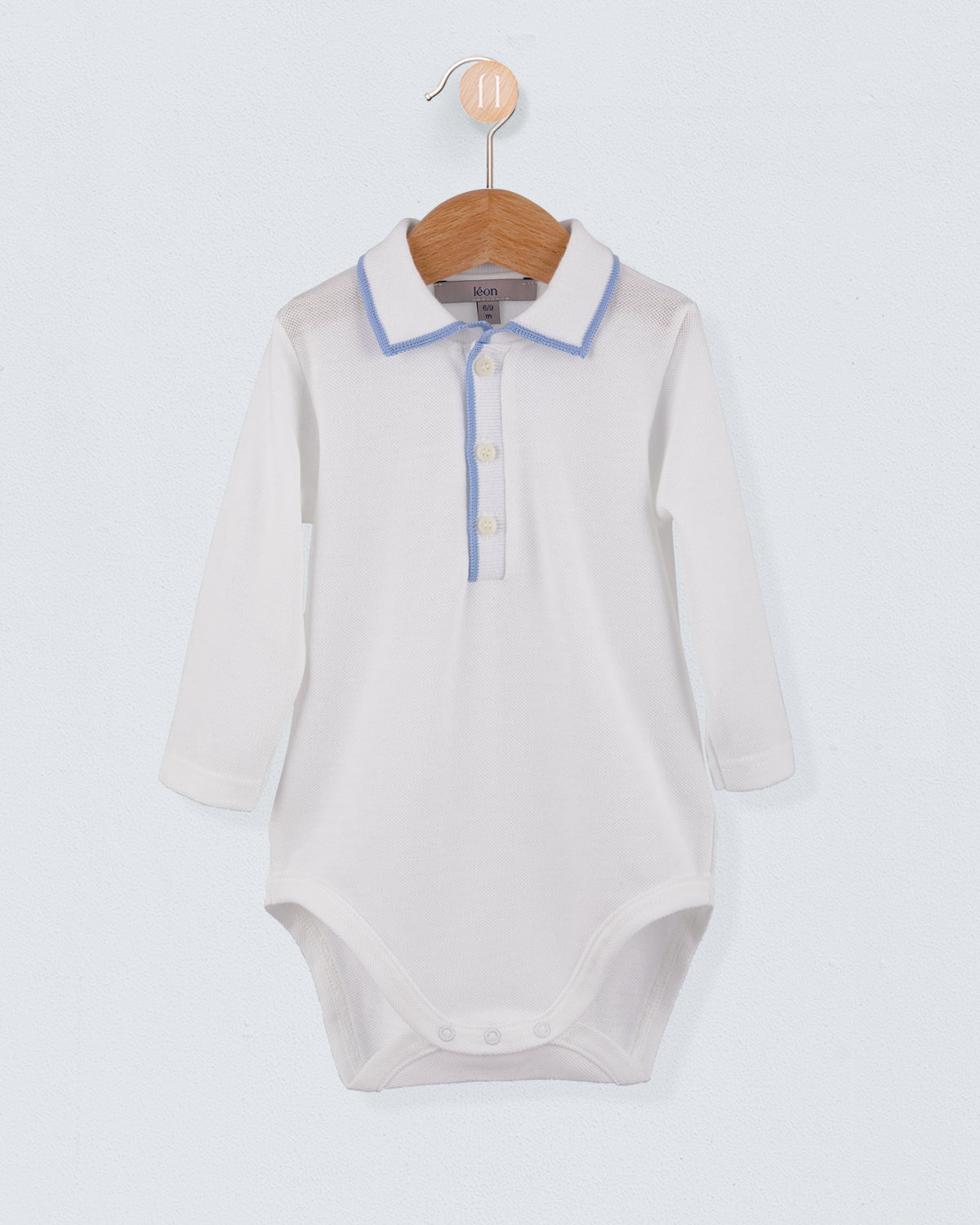 Polo Long Sleeve Onesie Italian Blue Trim Piquet